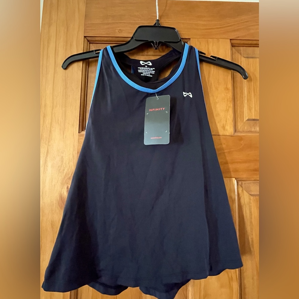 NWT Nfinity Cheer Blue Logo Band Black Sports Bra Tank with Zip Jacket